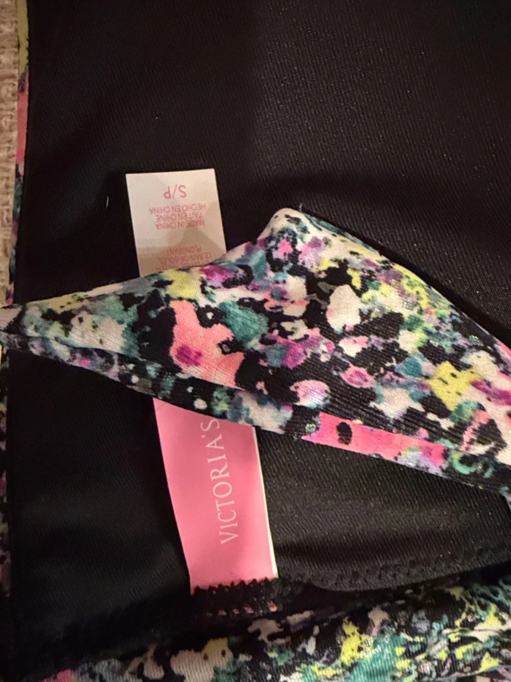 Victoria's Secret Multicolor Abstract Knockout Bikini Black Lining S Top M Botto - Picture 6 of 8